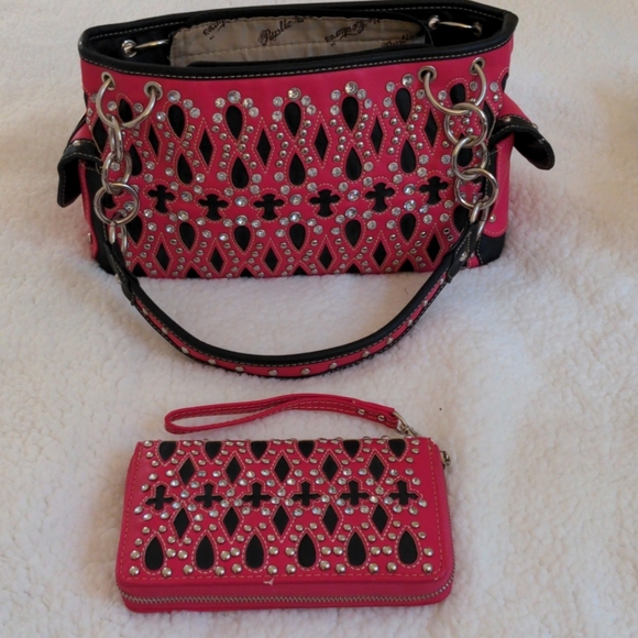 Studded leather purse with a matching wallet - Picture 7 of 12